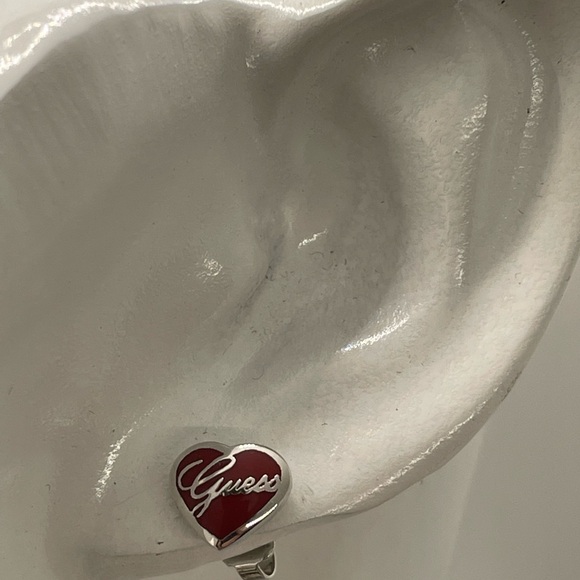 Guess Heart Earrings Red Studs - Picture 6 of 7